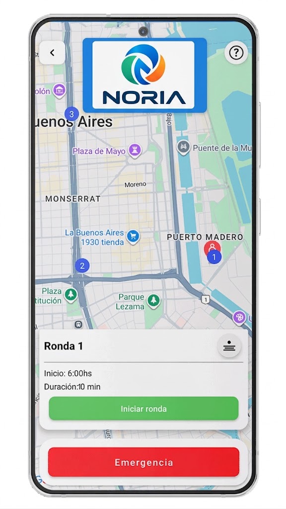 Pantalla de la app con el mapa de una ronda y el botón para iniciarla